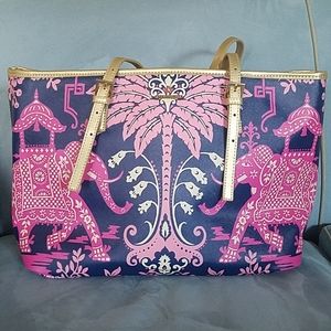 Spartina 449 Pink Blue Elephant Tote Purse